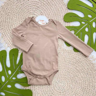 Conj. Body Manga Longa e Jardineira Aventureiro de Moletom em Linho - Areia